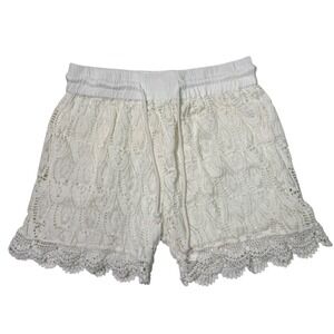 Vintage Ivory Lace Crochet Boho Shorts Scalloped Hem Women's Size Large Festival